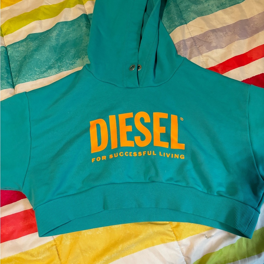 Diesel Teal Cropped Hoodie